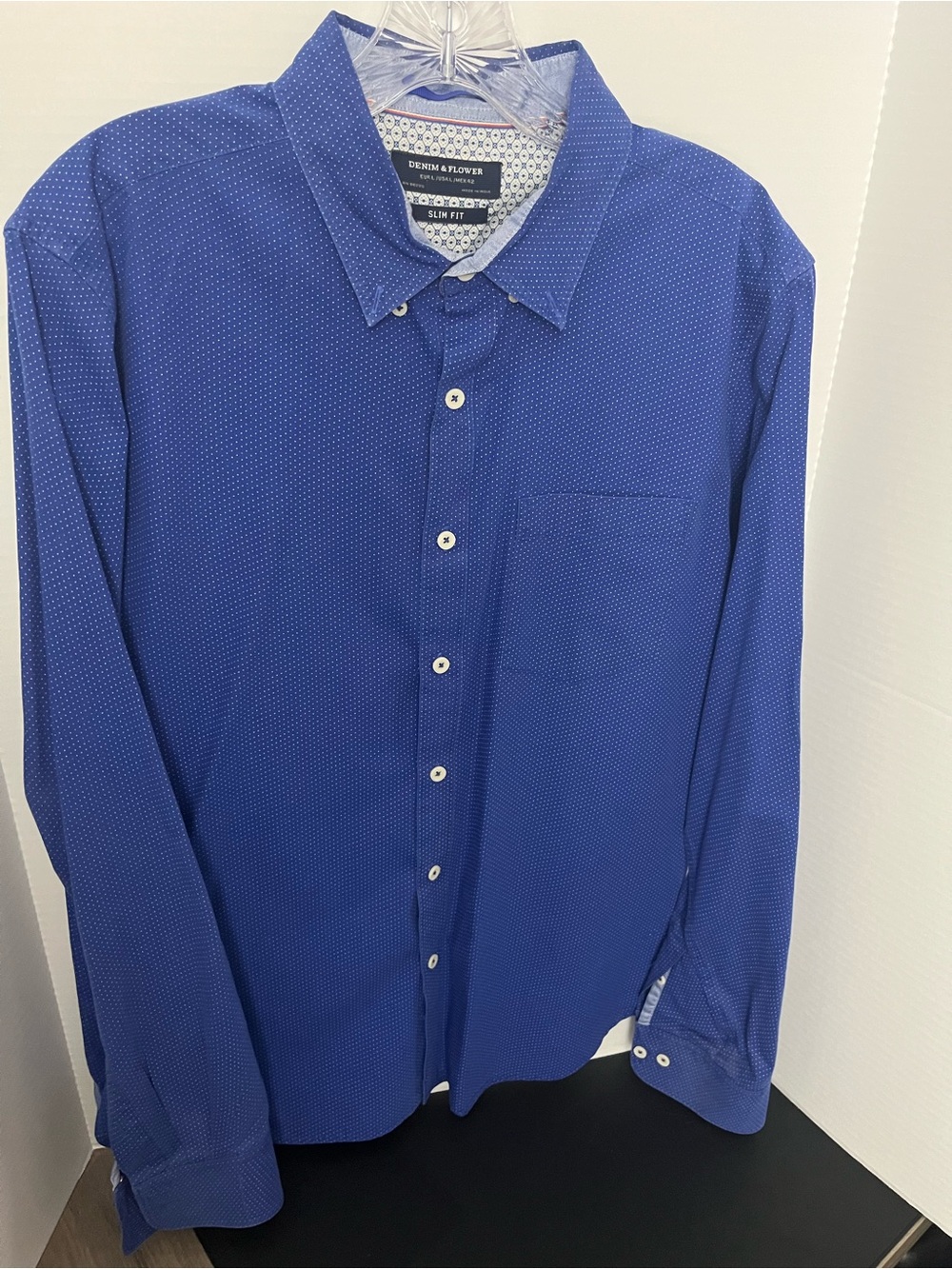 Denim & Flower Men's Royal Blue Slim Fit Button-Up Shirt